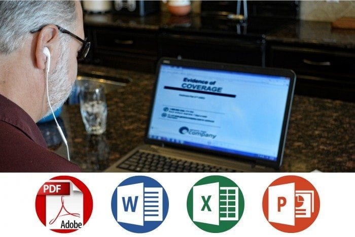 Image of a blind man sitting in front of his computer with headphones on listening to accessible documents. Image of a blind man sitting in front of his computer with headphones on listening to accessible documents.