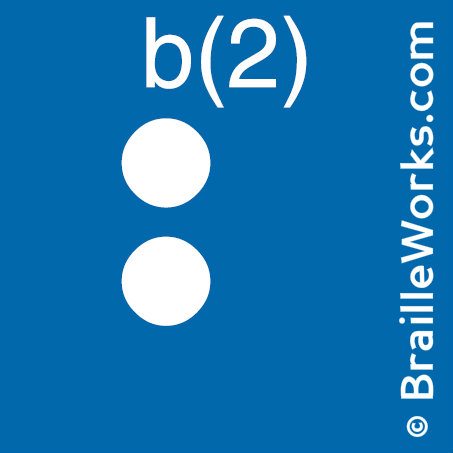 Image showing the Braille character for the letter B and the number 2. Created and owned by Braille Works