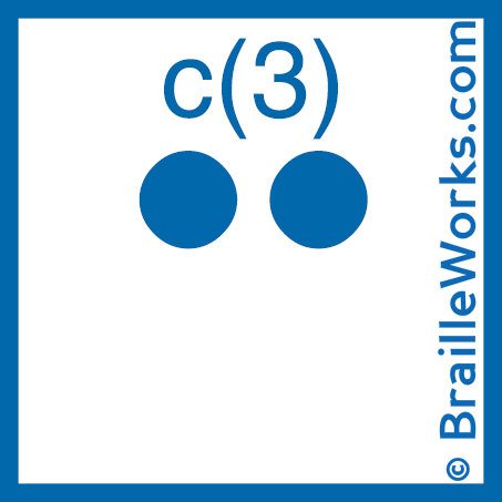 Image showing the Braille character for the letter C and the number 3. Created and owned by Braille Works