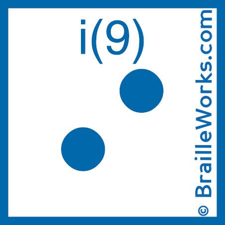 Image showing the Braille character for the letter I and the number 9. Created and owned by Braille Works