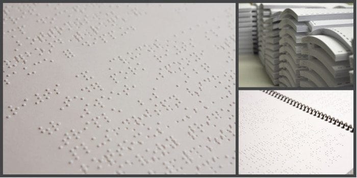 3 photo collage of Braille documents 3 photo collage of Braille documents
