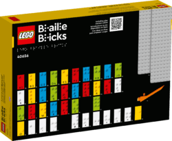 Back of the Lego Braille Bricks box that shows what the bricks look like