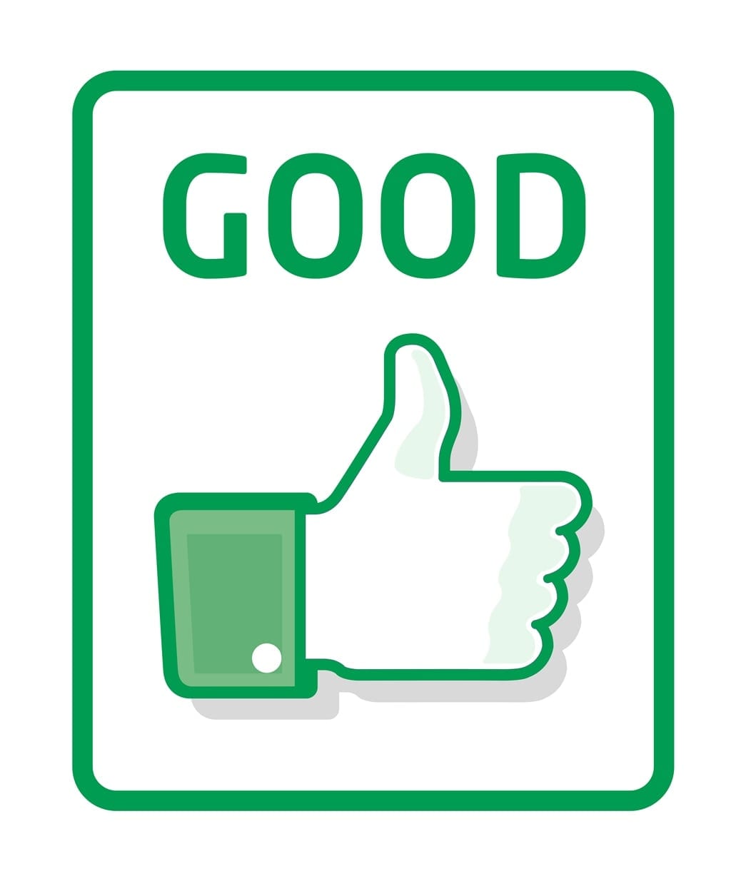 Image of a green colored hand giving a thumbs-up and the word 