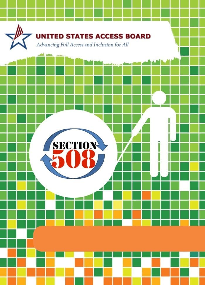 Image showing the United States Access Board logo and the words 508 Refresh on a tiled multi-colored background