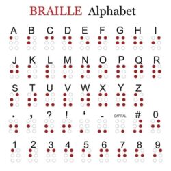 Braille and plain text English alphabet