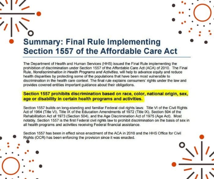 Screenshot of Section 1557 Final Rule
