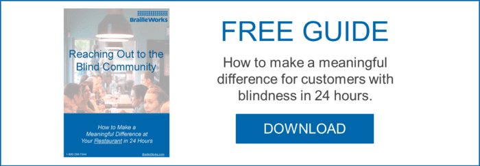 Free guide on how to make a meaningful difference for customers with blindness. Link opens PDF in a new window. Free guide on how to make a meaningful difference for customers with blindness. Link opens PDF in a new window.