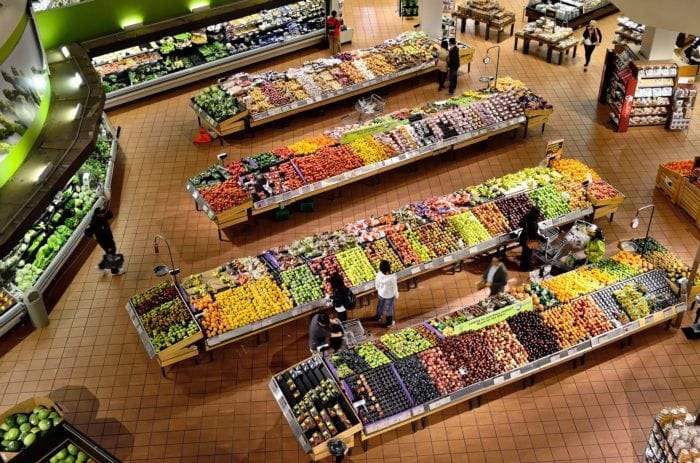 aerial view of a supermarket's produce section